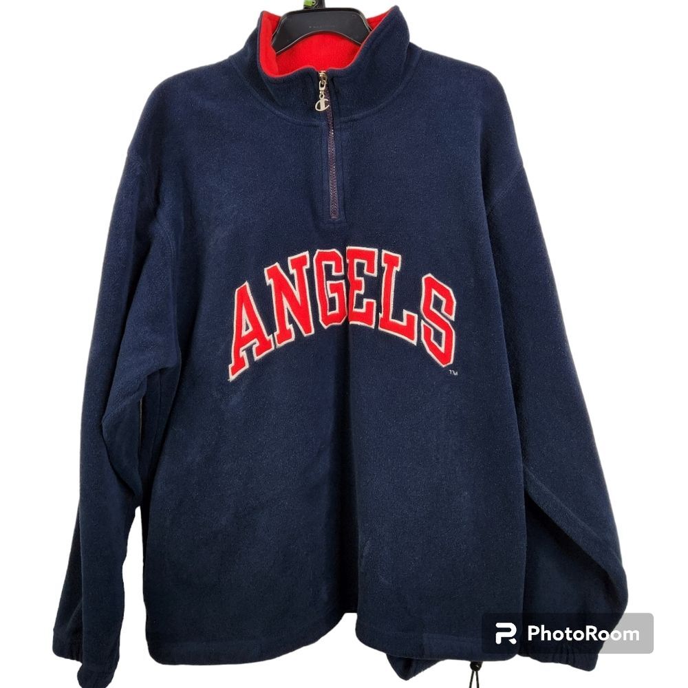 Champion Mens LA Angels Long Sleeve 1/4 Zip Pullover Sweatshirt Size Large